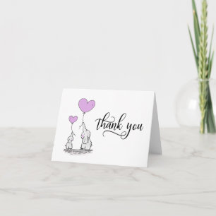 THANK YOU Baby Shower Elephant LAVENDER   BLANK Card