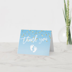 THANK YOU Baby Shower Feet Blue Gold BOY   BLANK Card
