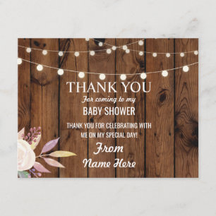 Thank You Baby Shower Girl Flower Wood Pink Floral Invitation