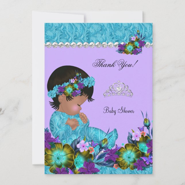 Thank You Baby Shower Girl Teal Blue Purple Card (Front)