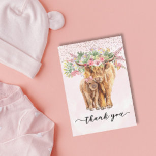 Thank you Baby Shower Highland Cow Pink  Card