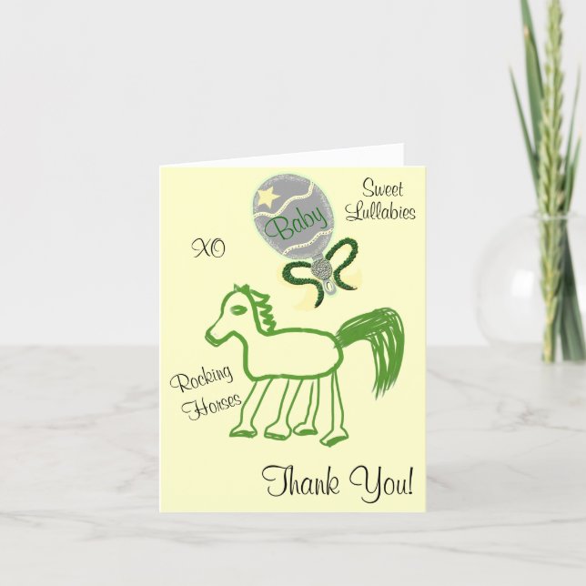 Thank You Baby Shower Horse and Yellow Star Rattle Card (Front)