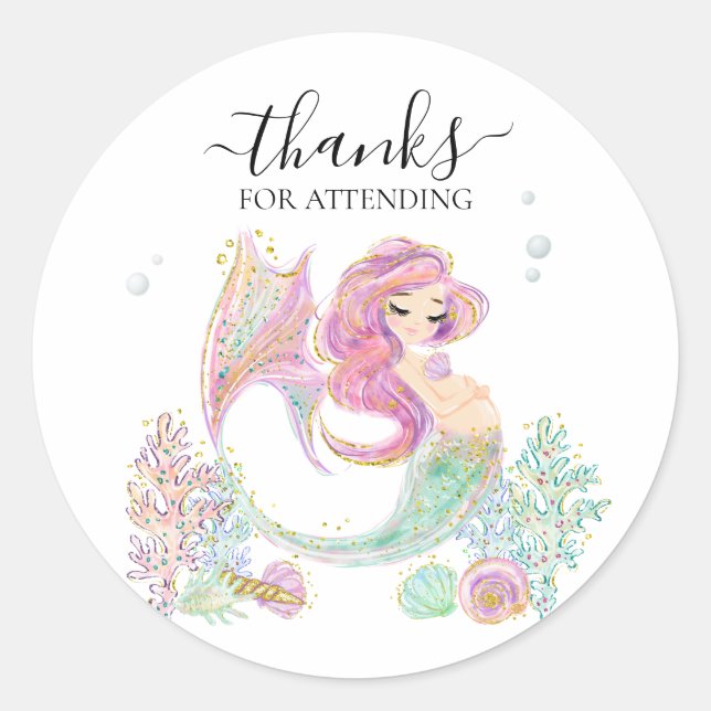 Thank you Baby shower Mermaid  Classic Round Sticker (Front)