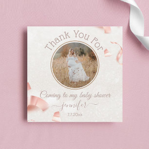 thank you baby shower pink confetti round photo card