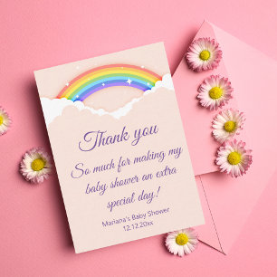 thank you baby shower rainbow pink purple script card
