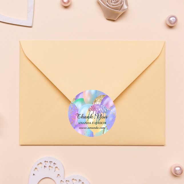 Thank You Baby Shower Sweet16th Balloon Glitter Classic Round Sticker (Sweet 16th Thank You Sticker FlorenceK )