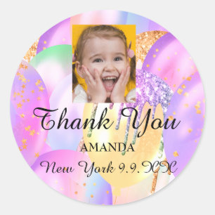 Thank You Baby Shower Sweet16th Balloon Photo  Classic Round Sticker