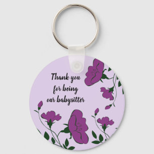 Thank You Babysitter Pretty Purple Flower Floral Key Ring