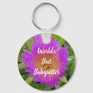 Thank You Babysitter Purple Flower Appreciation Key Ring