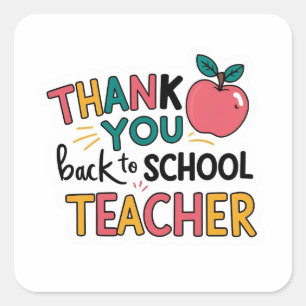 Thank You Back to School Teacher Apple Square Sticker