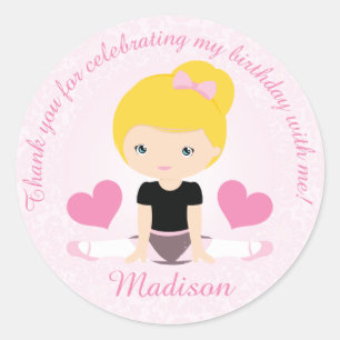Thank You Ballerina Birthday Party Party Custom Classic Round Sticker