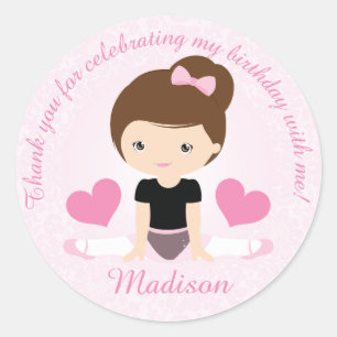 Thank You Ballerina Birthday Party Party Custom Classic Round Sticker