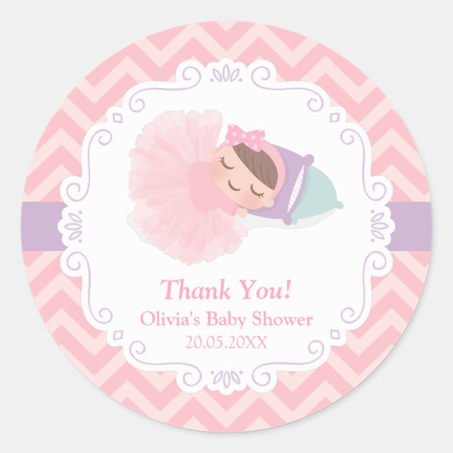 Thank You Ballerina Tutu Baby Girl Shower Stickers (Front)