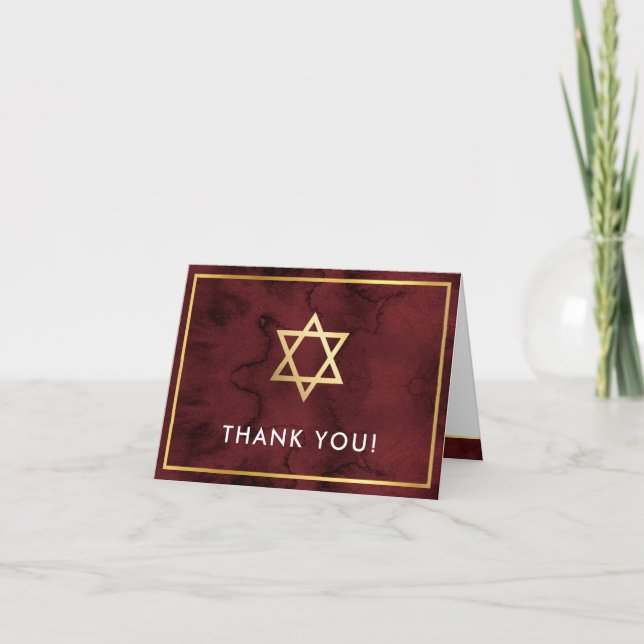 THANK YOU bar mitzvah gold star maroon dark red (Front)
