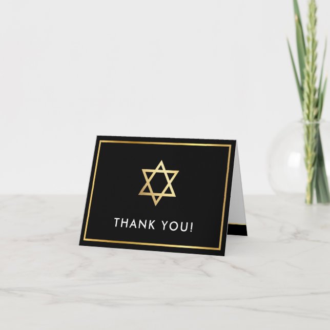THANK YOU bar mitzvah gold star of david black Card (Front)