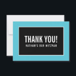 THANK YOU BAR MITZVAH minimalist black turquoise<br><div class="desc">by kat massard >>> https://linktr.ee/simplysweetpaperie <<< A simple, stylish way to say thank you to your guest's for attending your event. Setup as a template it is simple for you to add your own details, or hit the customise button and you can add or change text, fonts, sizes etc TIP...</div>