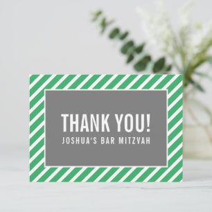 THANK YOU BAR MITZVAH modern boy simple green grey Card