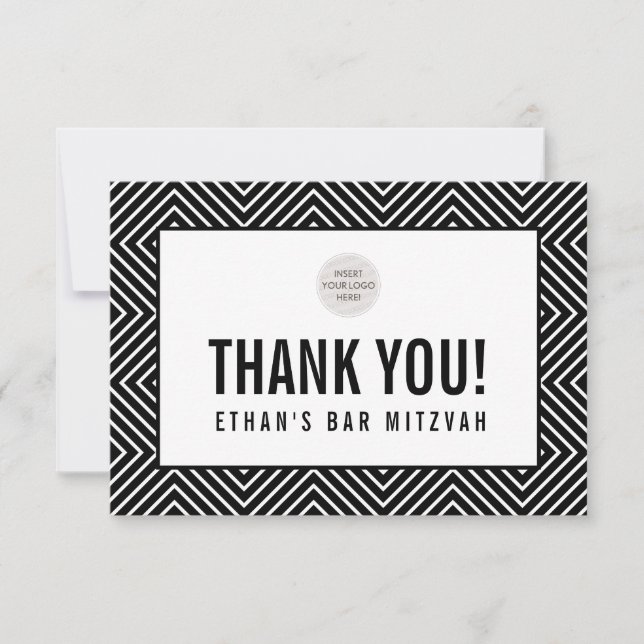 THANK YOU BAR MITZVAH modern geometric black red (Front)