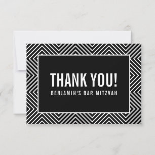 THANK YOU BAR MITZVAH modern geometric black white Card