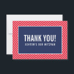 THANK YOU BAR MITZVAH modern geometric navy red<br><div class="desc">by kat massard >>> https://linktr.ee/simplysweetpaperie <<< A simple, stylish way to say thank you to your guest's for attending your event. Setup as a template it is simple for you to add your own details, or hit the customise button and you can add or change text, fonts, sizes etc TIP...</div>