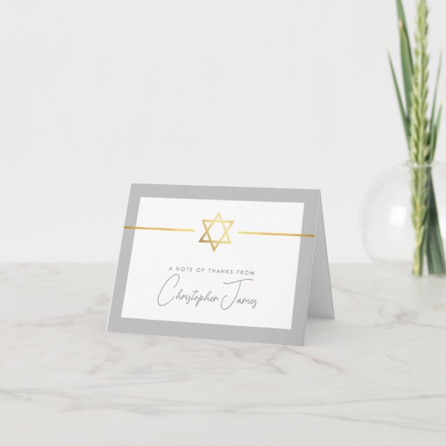 THANK YOU bar mitzvah modern gold jewish star grey (Front)