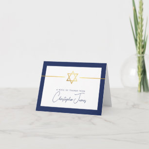 THANK YOU bar mitzvah modern gold jewish star navy Card