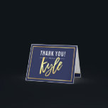 THANK YOU bar mitzvah modern gold name KYLE navy Card<br><div class="desc">[ NOTE - THE GOLD EFFECT IS A PRINTED PICTURE ] A modern, simple design for a THANK YOU CARD Setup as a template it is simple for you to add your own details, or hit the customise button and you can add or change text, fonts, sizes etc TIP ::...</div>