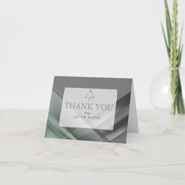 Thank You | Bar Mitzvah Modern Green and Charcoal Invitation (Front)