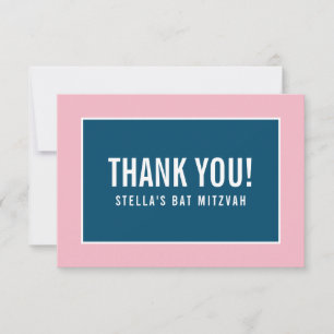 THANK YOU BAR MITZVAH modern minimalist blue pink Card