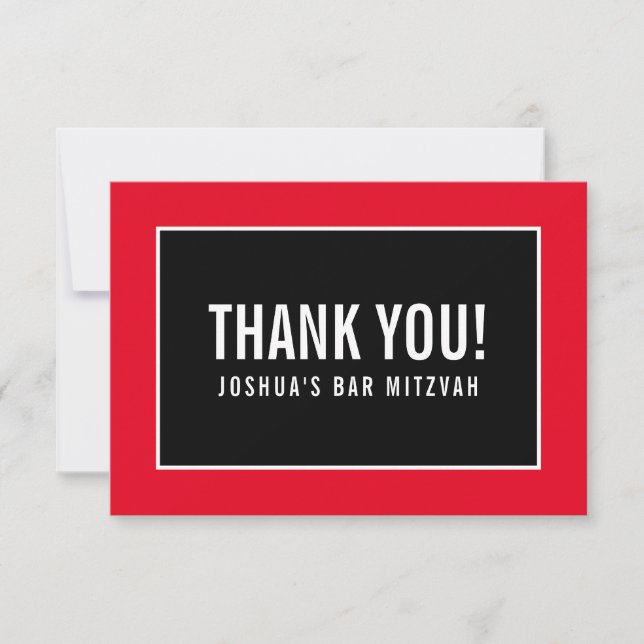THANK YOU BAR MITZVAH modern minimalist red black (Front)