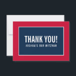 THANK YOU BAR MITZVAH modern minimalist red navy<br><div class="desc">by kat massard >>> https://linktr.ee/simplysweetpaperie <<< A simple, stylish way to say thank you to your guest's for attending your event. Setup as a template it is simple for you to add your own details, or hit the customise button and you can add or change text, fonts, sizes etc TIP...</div>