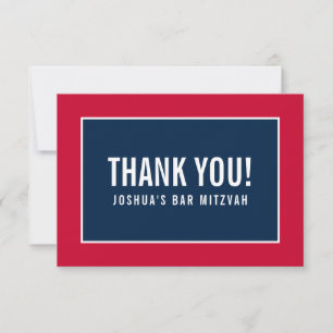THANK YOU BAR MITZVAH modern minimalist red navy Card