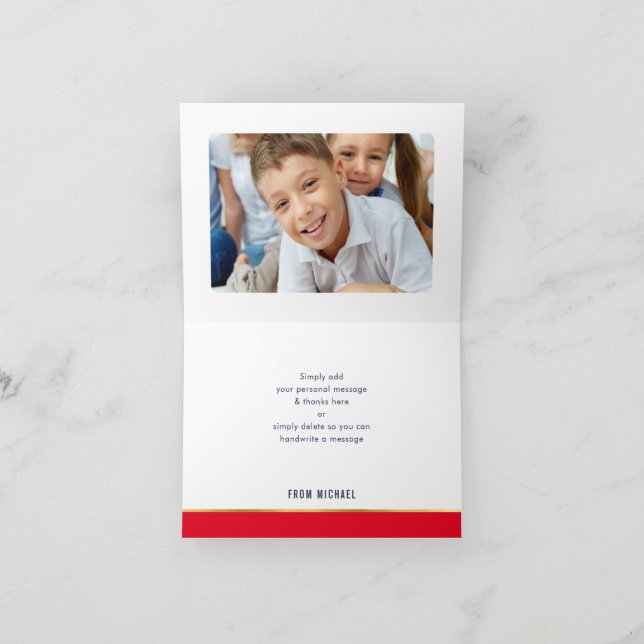 THANK YOU bar mitzvah modern red gold calligraphy Card (Inside)