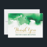 THANK YOU BAR MITZVAH modern star green watercolor<br><div class="desc">by kat massard >>> kat@simplysweetPAPERIE.com <<< A simple, stylish way to say thank you to your guest's for attending your child's BAR MITZVAH Setup as a template it is simple for you to add your own details, or hit the customise button and you can add or change text, fonts, sizes...</div>