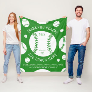 Thank You Baseball Team Coach Green Player Names Fleece Blanket