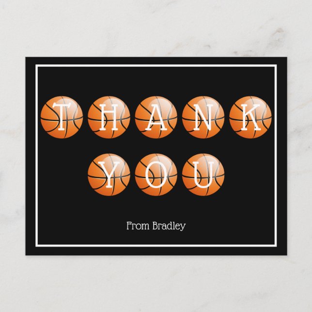 Thank You Basketball Custom Personalised Postcard (Front)