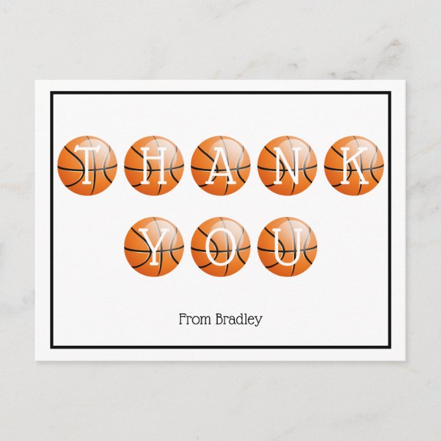 Thank You Basketball Custom Personalised Postcard (Front)