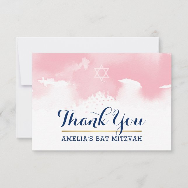 THANK YOU BAT MITZVAH modern star PINK watercolor (Front)