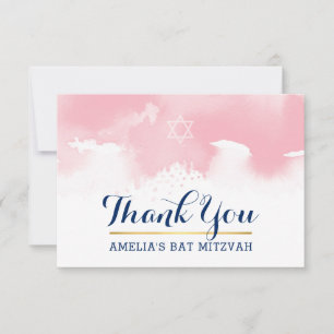 THANK YOU BAT MITZVAH modern star PINK watercolor