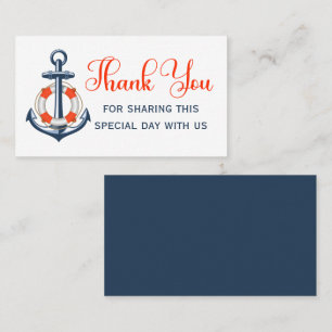 Thank You Beach Anchor Blue Red Nautical Wedding Place Card