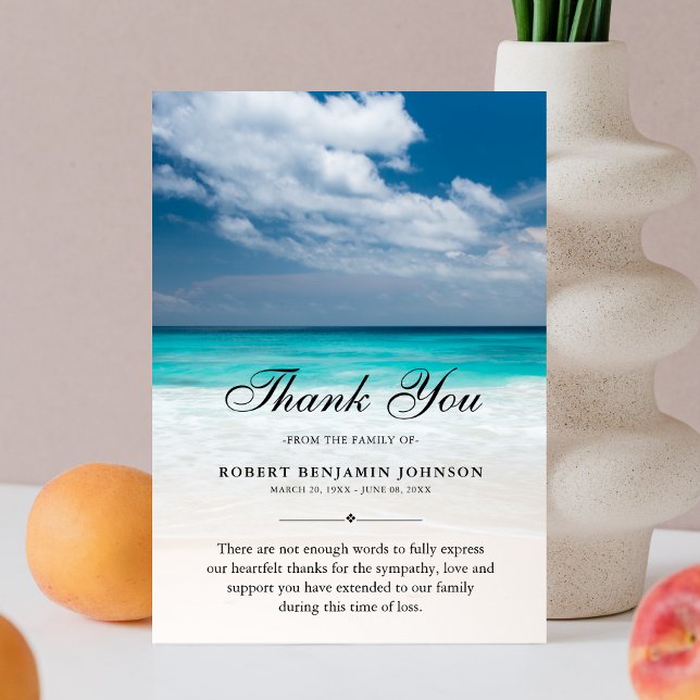 Thank You Beach Ocean Funeral Photo Sympathy Card (Beach Sympathy Thank You Card)