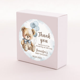 Thank you bear balloon baby shower round stickers