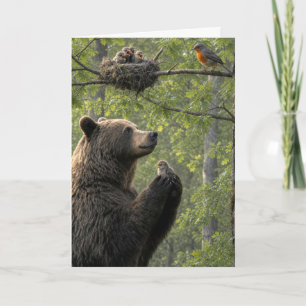 Thank You Bear Rescuing a Baby Robin Card