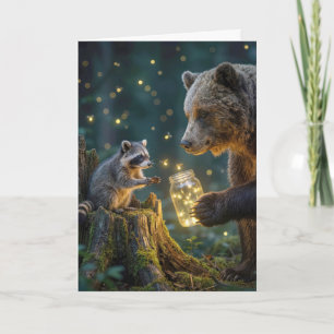 Thank You Bear with Racoon and Fireflies Card