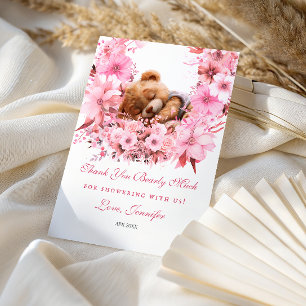 Thank You Bearly Much Pink Floral Teddy Bear Baby Card