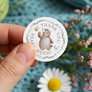 Thank You Beary Much Knitted Woodland Bear Floral Classic Round Sticker