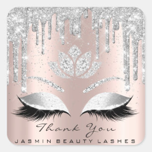 Thank You Beauty Lashes Bridal Grey Rose Glitter Square Sticker