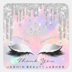 Thank You Beauty Lashes Bridal Holographic Silver Square Sticker