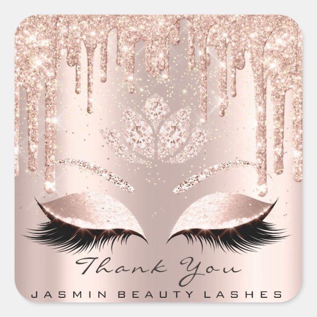 Thank You Beauty Lashes Lotus Bridal Rose Glitter Square Sticker (Front)