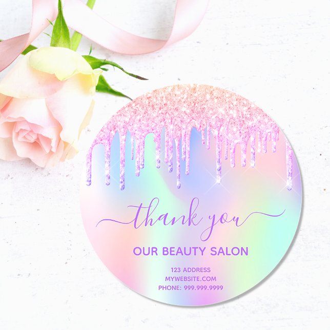 Thank You beauty salon business glitter iridescent Classic Round Sticker (Creator Uploaded)